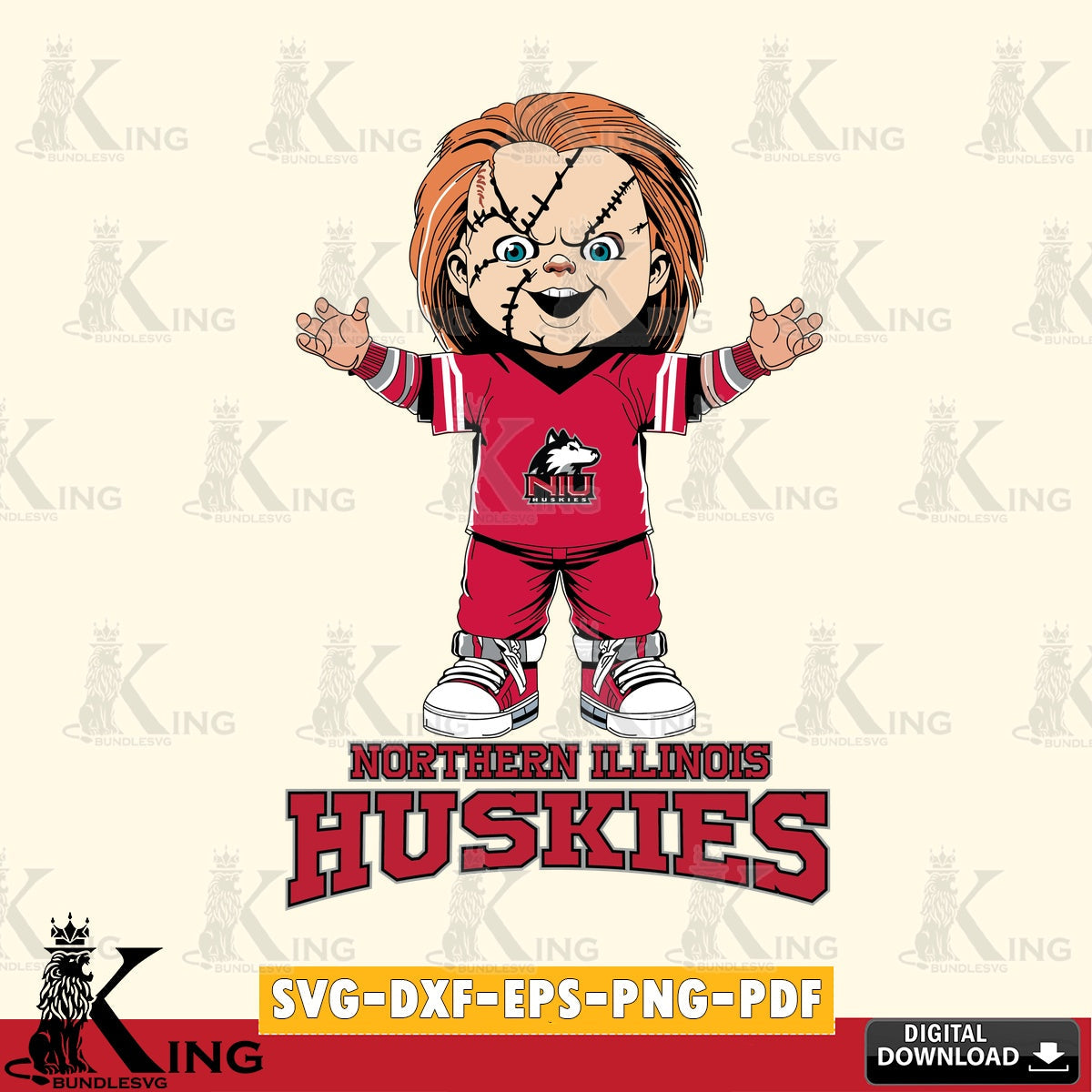 Vector design showing Northern Illinois Huskies Chucky Football, a printable vector design for sublimation and crafts