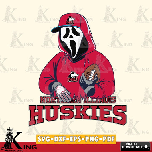 Artistic drawing of a Northern Illinois Huskies Ghostface Scream football player, SVG PNG files perfect for Cricut and Silhouette