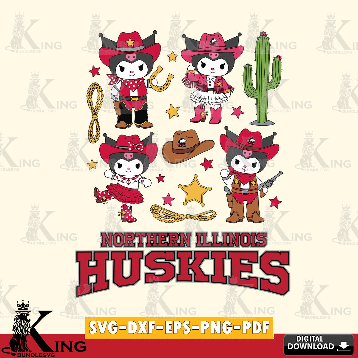 Northern Illinois Huskies Kuromi Cowboy Western SVG file, Cricut, Cut file  , Digital Download , Instant Download, Sanrio svg, Clipart