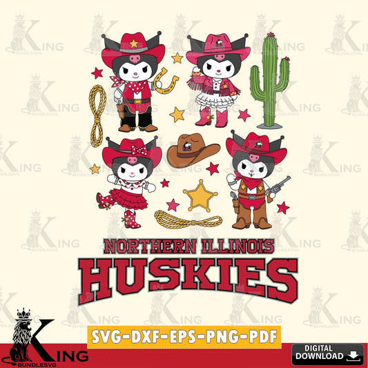 Northern Illinois Huskies Kuromi Cowboy Western SVG file, Cricut, Cut file  , Digital Download , Instant Download, Sanrio svg, Clipart