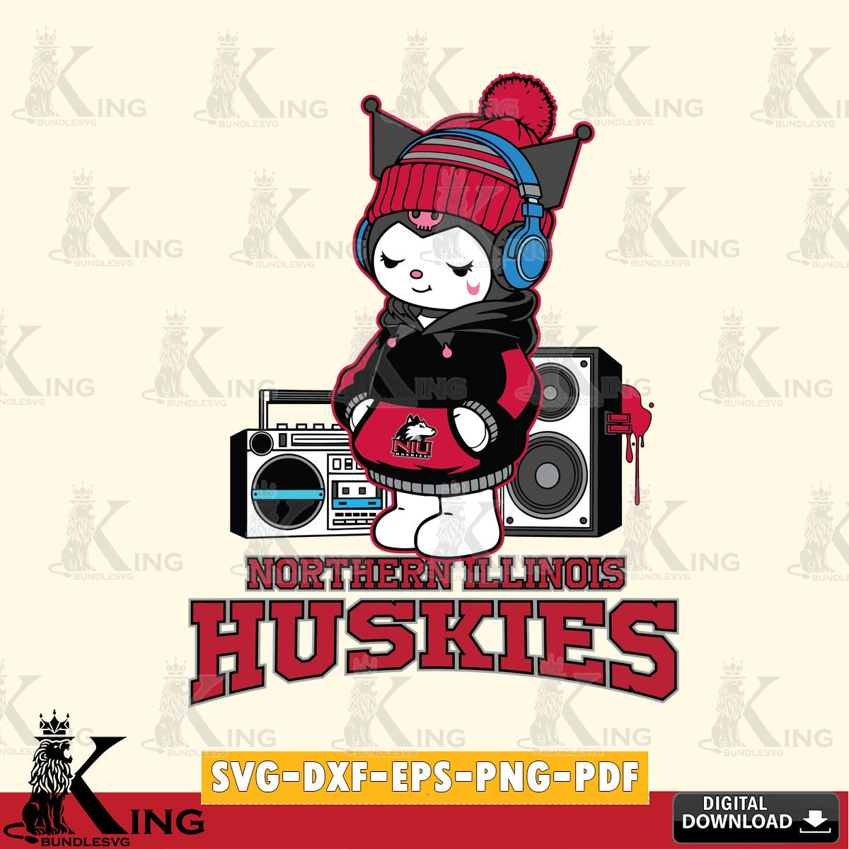 Northern Illinois Huskies Kuromi Football Music SVG file, Cricut, Cut file  , Digital Download , Instant Download, Sanrio svg, Clipart