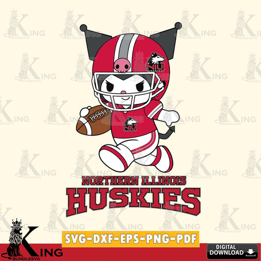 Northern Illinois Huskies Kuromi Football Run SVG file, Cricut, Cut file  , Digital Download , Instant Download, Sanrio svg, Clipart