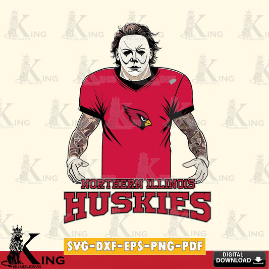 Digital download featuring Northern Illinois Huskies Michael Myers Tattoo Football, SVG PNG design suitable for Glowforge and