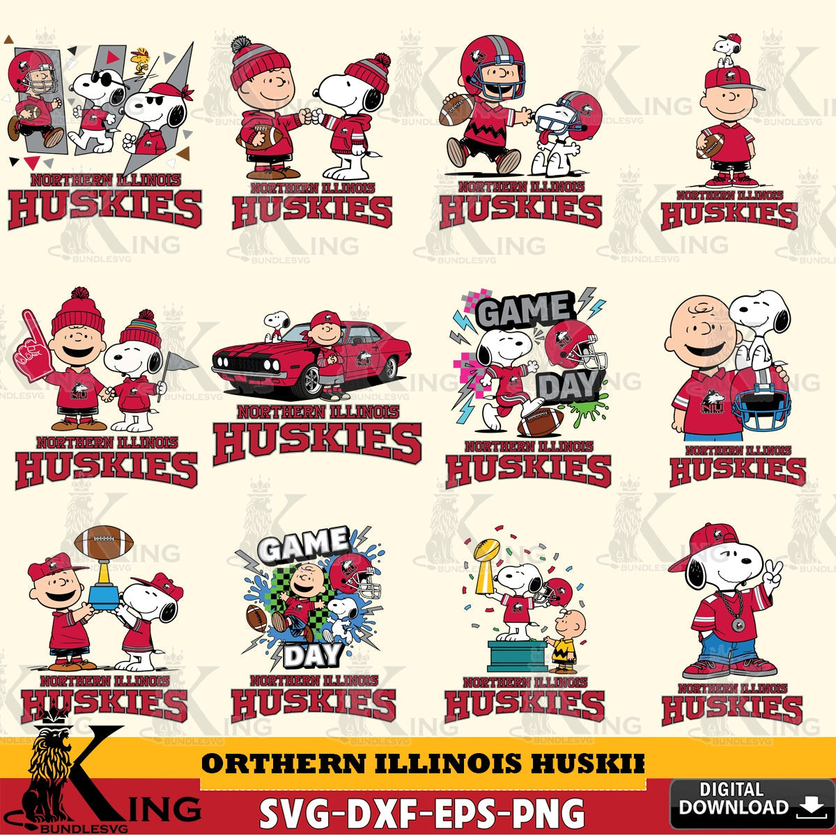 Northern Illinois Huskies Peanuts Football NCAA Bundle SVG, Cricut, Cut file  , Digital Download , Instant Download, Peanuts svg, NCAA svg, Football svg, Sport svg
