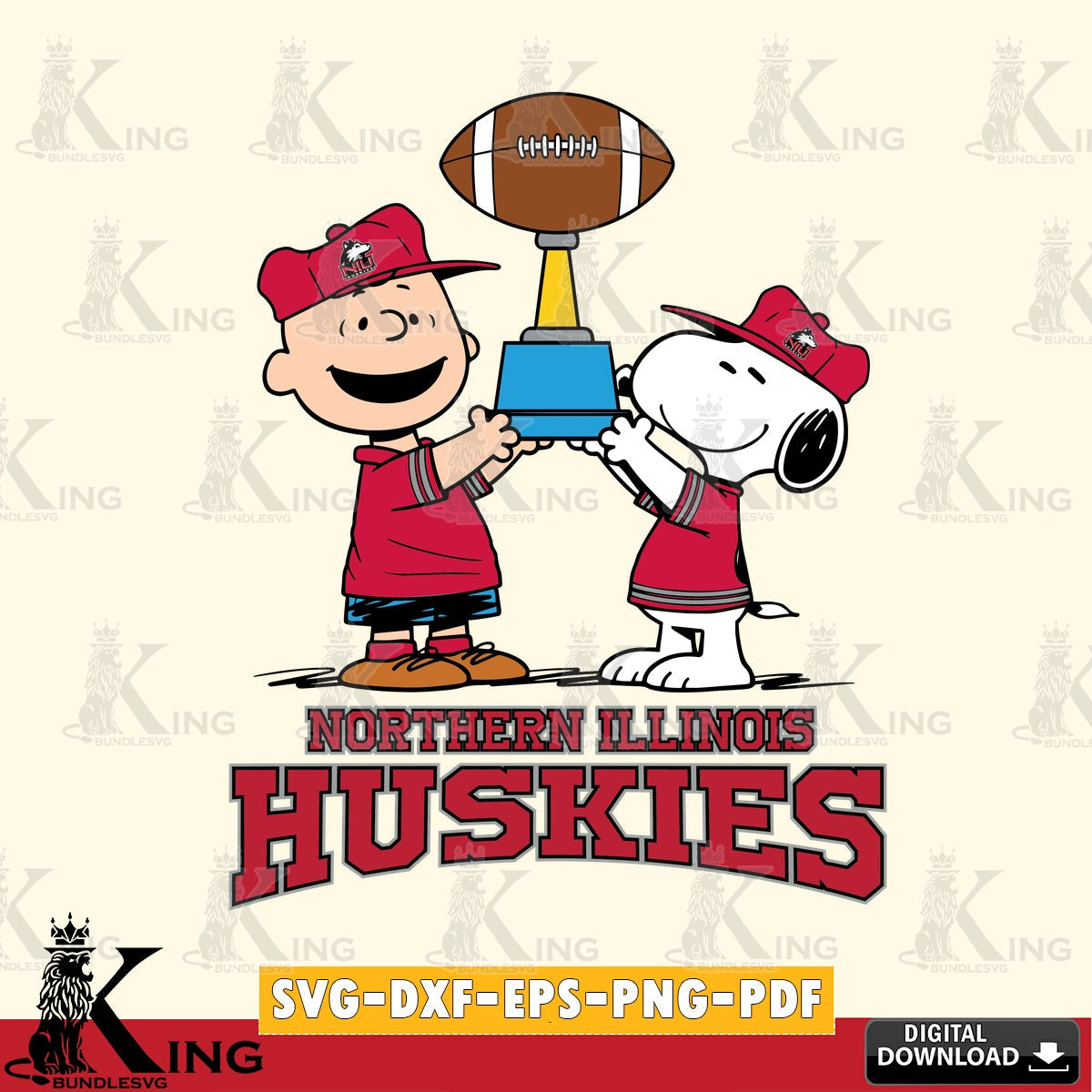 Northern Illinois Huskies Peanuts Football Trophy SVG, Cricut, Cut file  , Digital Download , Instant Download, Peanuts svg, NCAA svg, Football svg, Sport svg