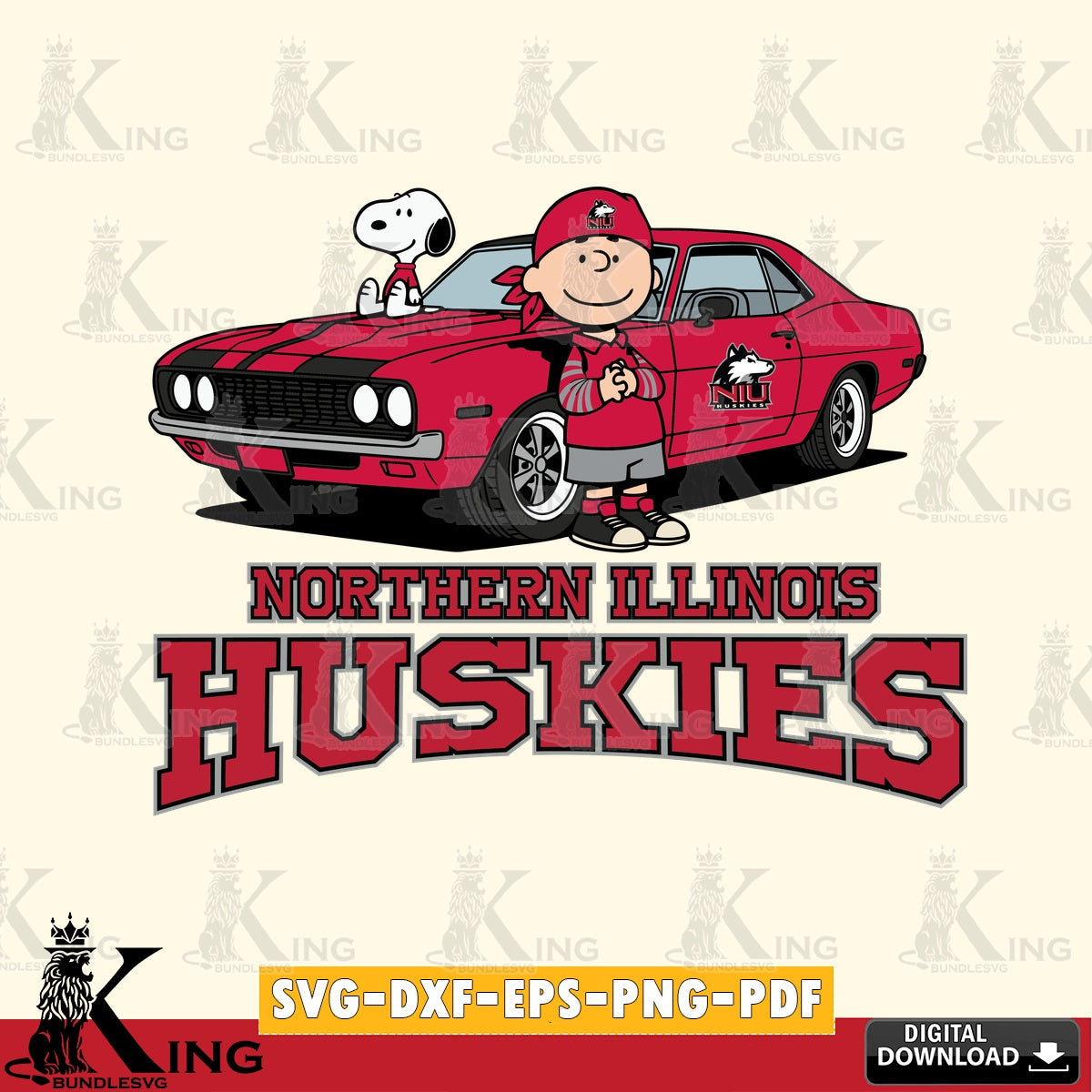 Northern Illinois Huskies Peanuts Muscle Car SVG, Cricut, Cut file  , Digital Download , Instant Download, Peanuts svg, NCAA svg, Football svg, Sport svg