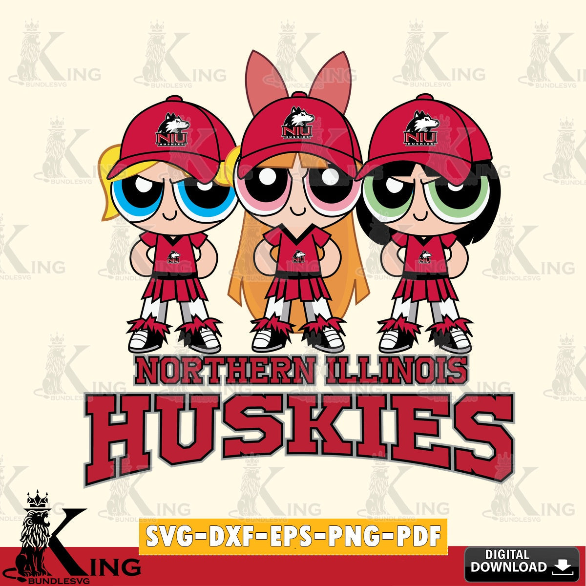 Digital download featuring Northern Illinois Huskies PowerPuff Girls Football, crafting file for iron-on transfer and vinyl