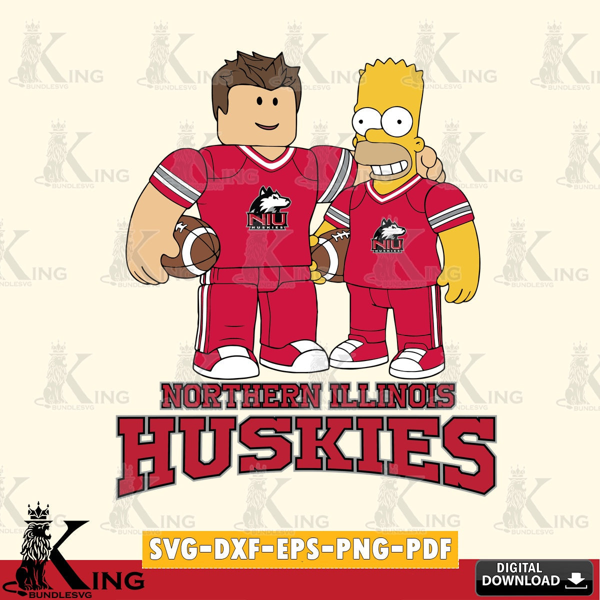 Northern Illinois Huskies Roblox & Homer Simpson Football SVG file , NCAA Cricut,  File cut , Digital Download , PDF File
