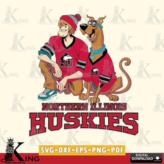 Digital download featuring Northern Illinois Huskies Shaggy and Scooby Doo football vector illustration for POD merchandise and
