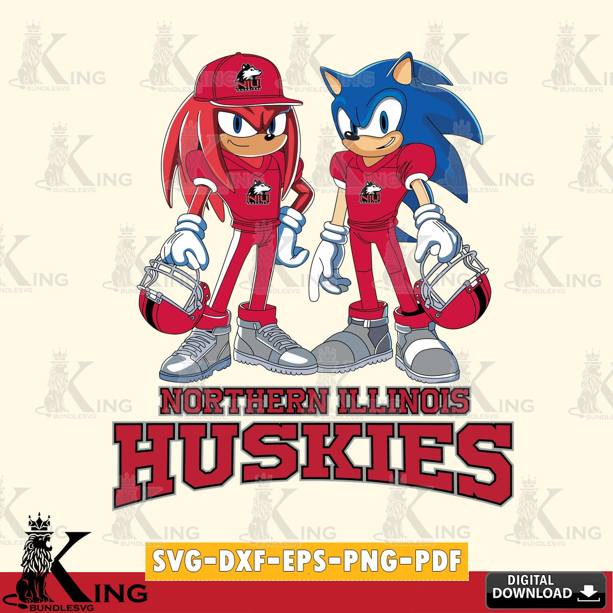 High-quality graphic of a Northern Illinois Huskies Sonic And Knuckles Player Football, SVG PNG files perfect for Cricut and
