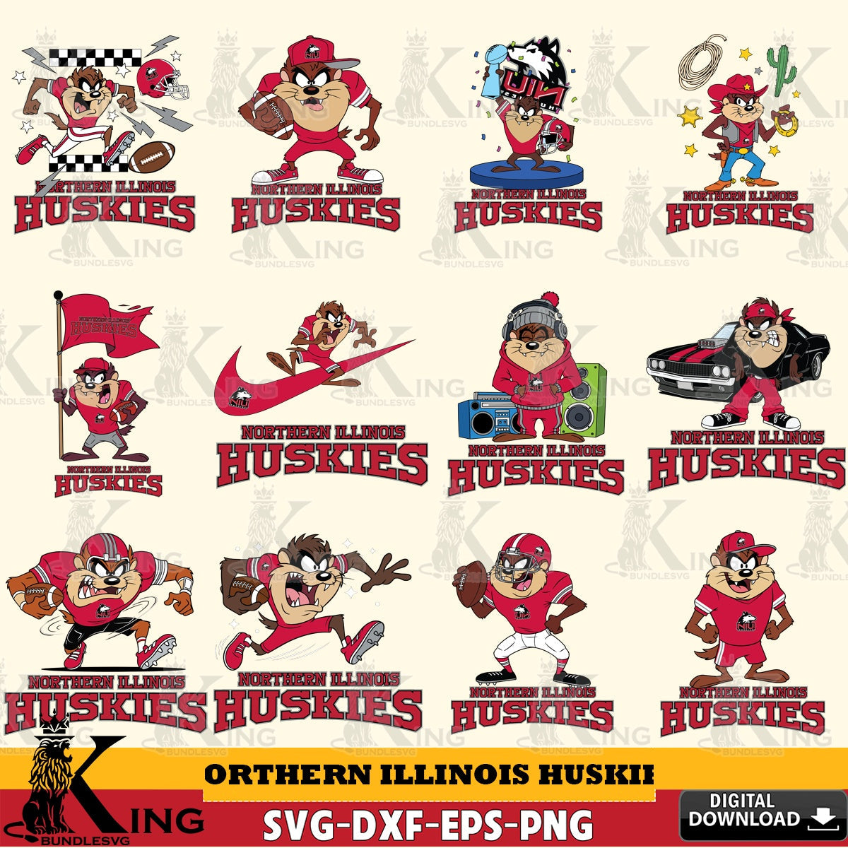 Northern Illinois Huskies Taz Football NCAA Bundle SVG file, Cut file  , Digital Download , Instant Download, Taz svg, NCAA svg