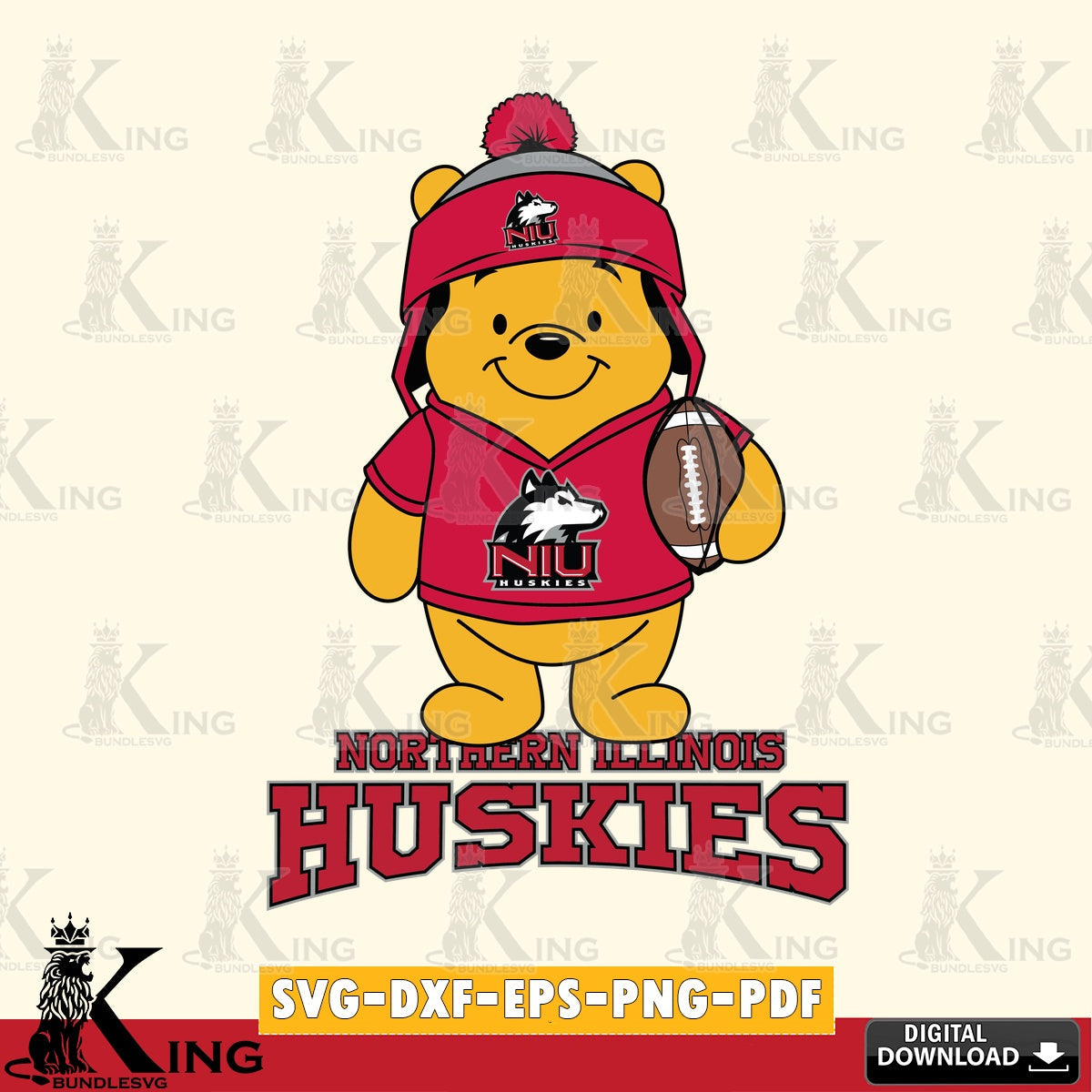 Custom design featuring Northern Illinois Huskies Winnie the Pooh player Football, a cut file ideal for vinyl projects and