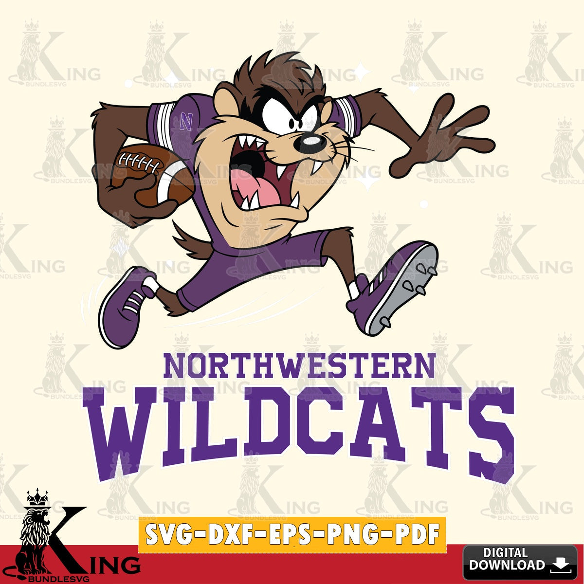 Northwestern Wildcats Angry Taz Football SVG file, Cut file  , Digital Download , Instant Download, Taz svg, NCAA svg