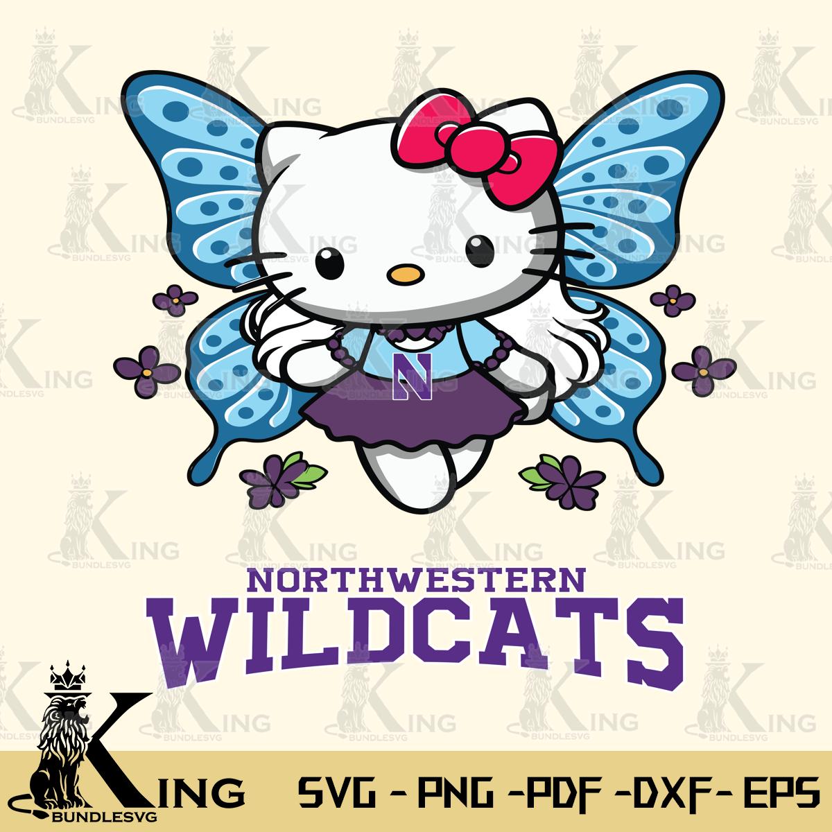 Northwestern Wildcats Butterfly Kitty Charm Svg Eps Dxf Png File, Digital Download