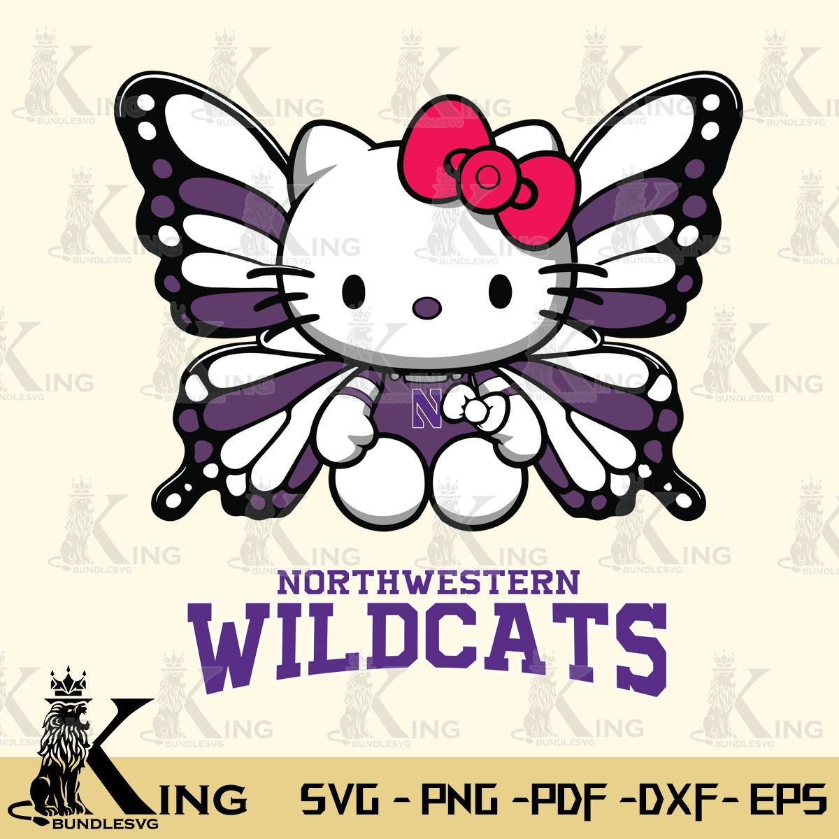 Northwestern Wildcats Butterfly Kitty Delight Svg Eps Dxf Png File, Digital Download