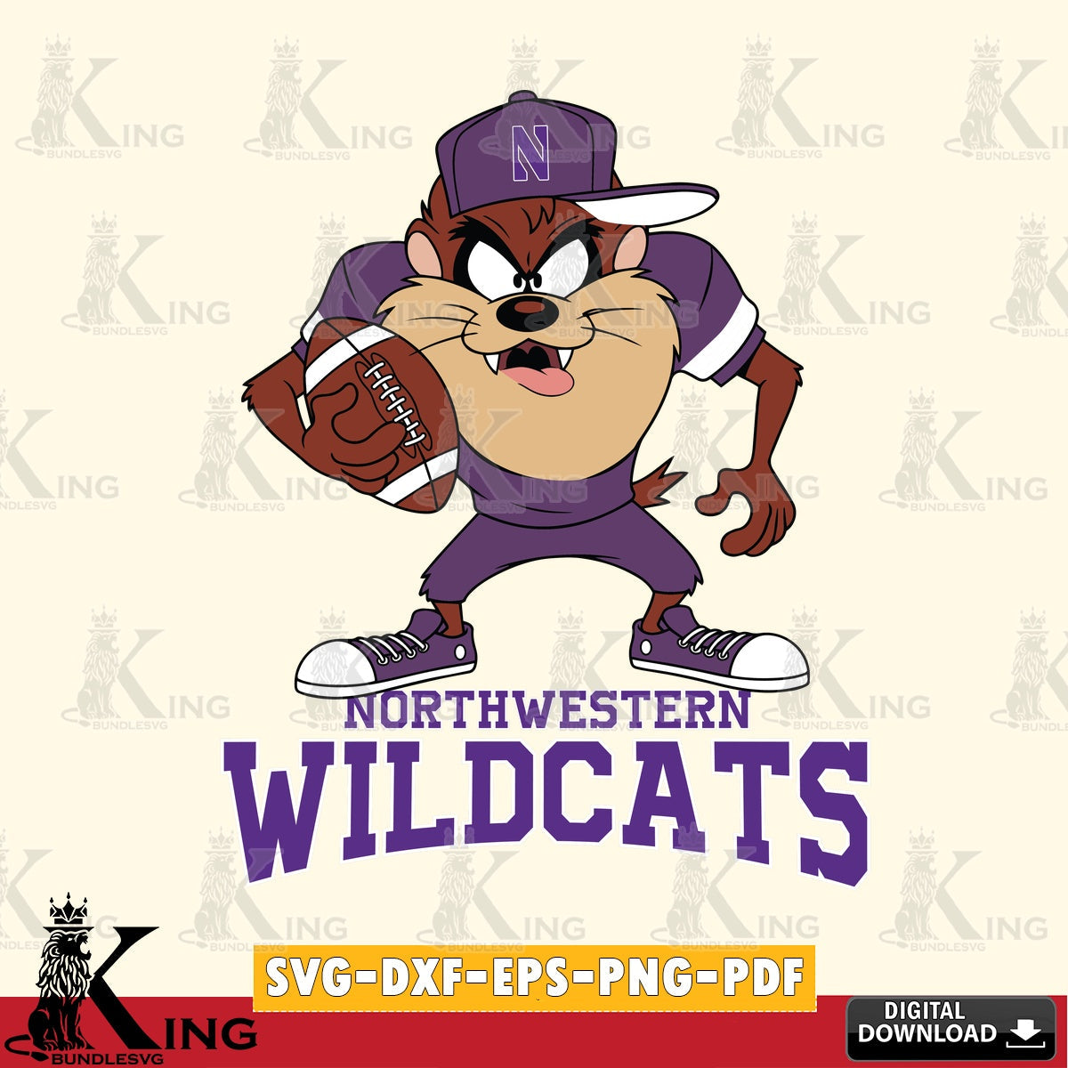 Northwestern Wildcats Đồng phục bóng đá Taz SVG file, Cut file  , Digital Download , Instant Download, Taz svg, NCAA svg