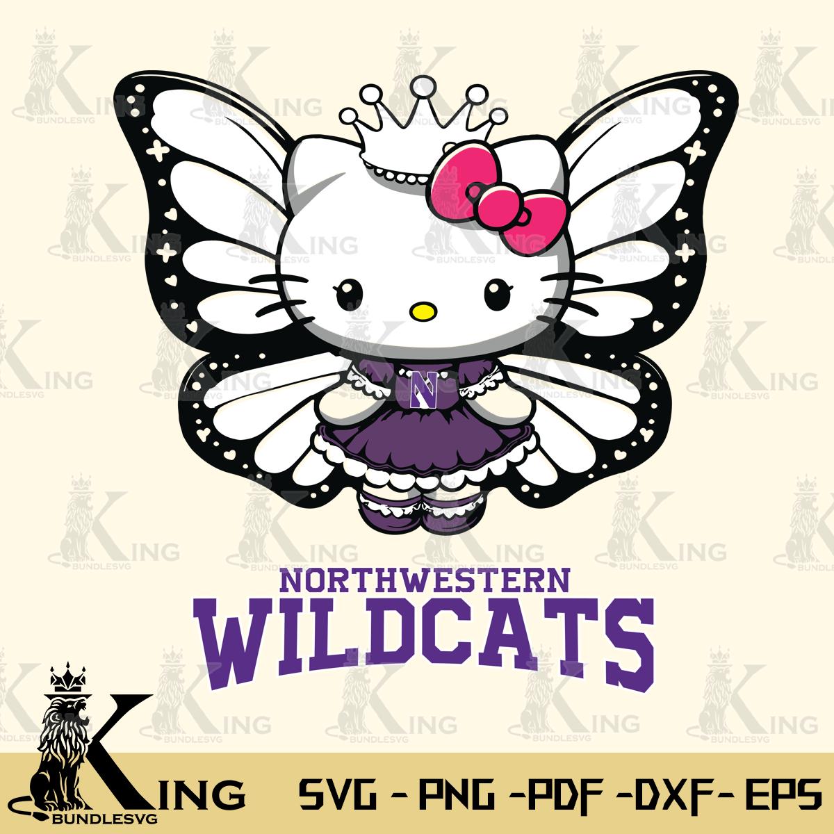 Northwestern Wildcats Kitty Wings & Flowers Svg Eps Dxf Png File, Digital Download