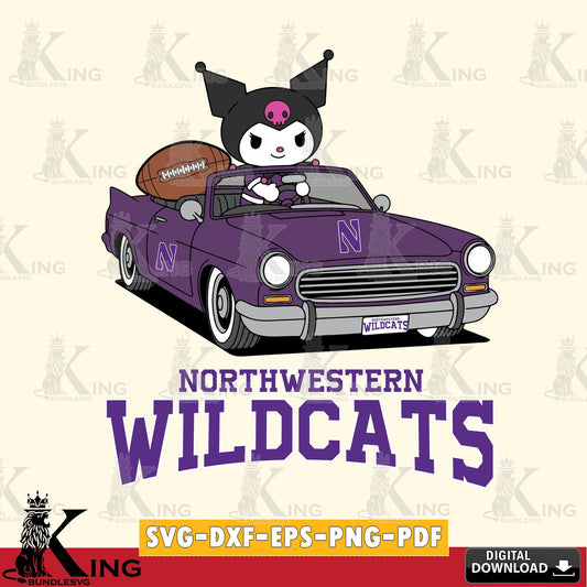 Northwestern Wildcats Kuromi Car Football Game SVG file, Cricut, Cut file  , Digital Download , Instant Download, Sanrio svg, Clipart