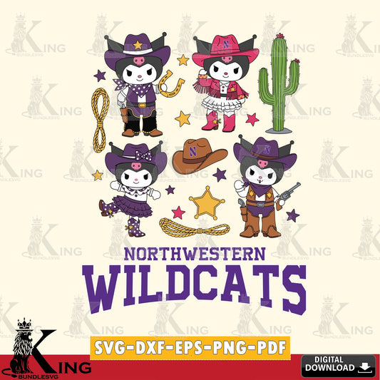 Northwestern Wildcats Kuromi Cowboy Western SVG file, Cricut, Cut file  , Digital Download , Instant Download, Sanrio svg, Clipart
