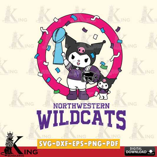 Northwestern Wildcats Kuromi Football Champion SVG file, Cricut, Cut file  , Digital Download , Instant Download, Sanrio svg, Clipart