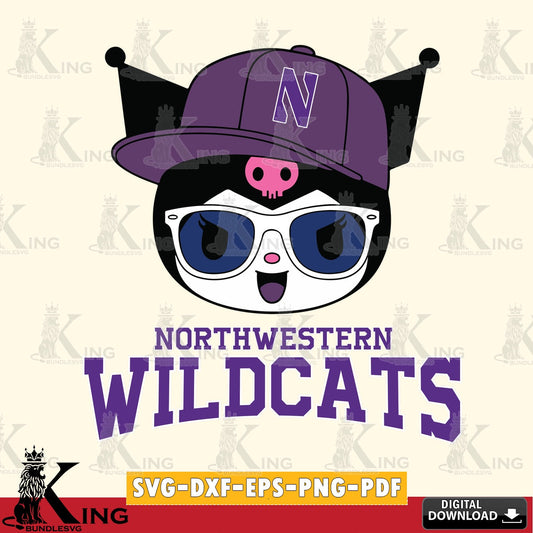 Northwestern Wildcats Kuromi Football Cool SVG file, Cricut, Cut file  , Digital Download , Instant Download, Sanrio svg, Clipart