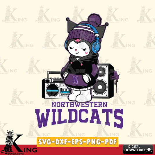 Northwestern Wildcats Kuromi Football Music SVG file, Cricut, Cut file  , Digital Download , Instant Download, Sanrio svg, Clipart