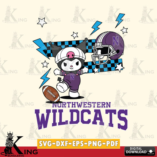 Northwestern Wildcats Kuromi Game Day SVG file, Cricut, Cut file  , Digital Download , Instant Download, Sanrio svg, Clipart