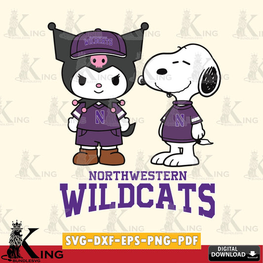 Northwestern Wildcats Kuromi Snoopy Football SVG file, Cricut, Cut file  , Digital Download , Instant Download, Sanrio svg, Clipart
