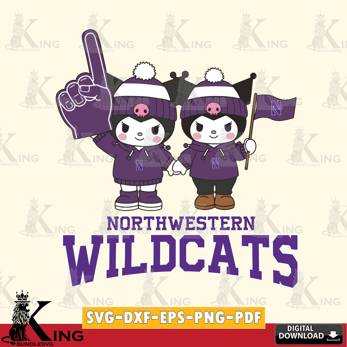 Northwestern Wildcats Kuromi rugby Fan SVG file, Cricut, Cut file  , Digital Download , Instant Download, Sanrio svg, Clipart