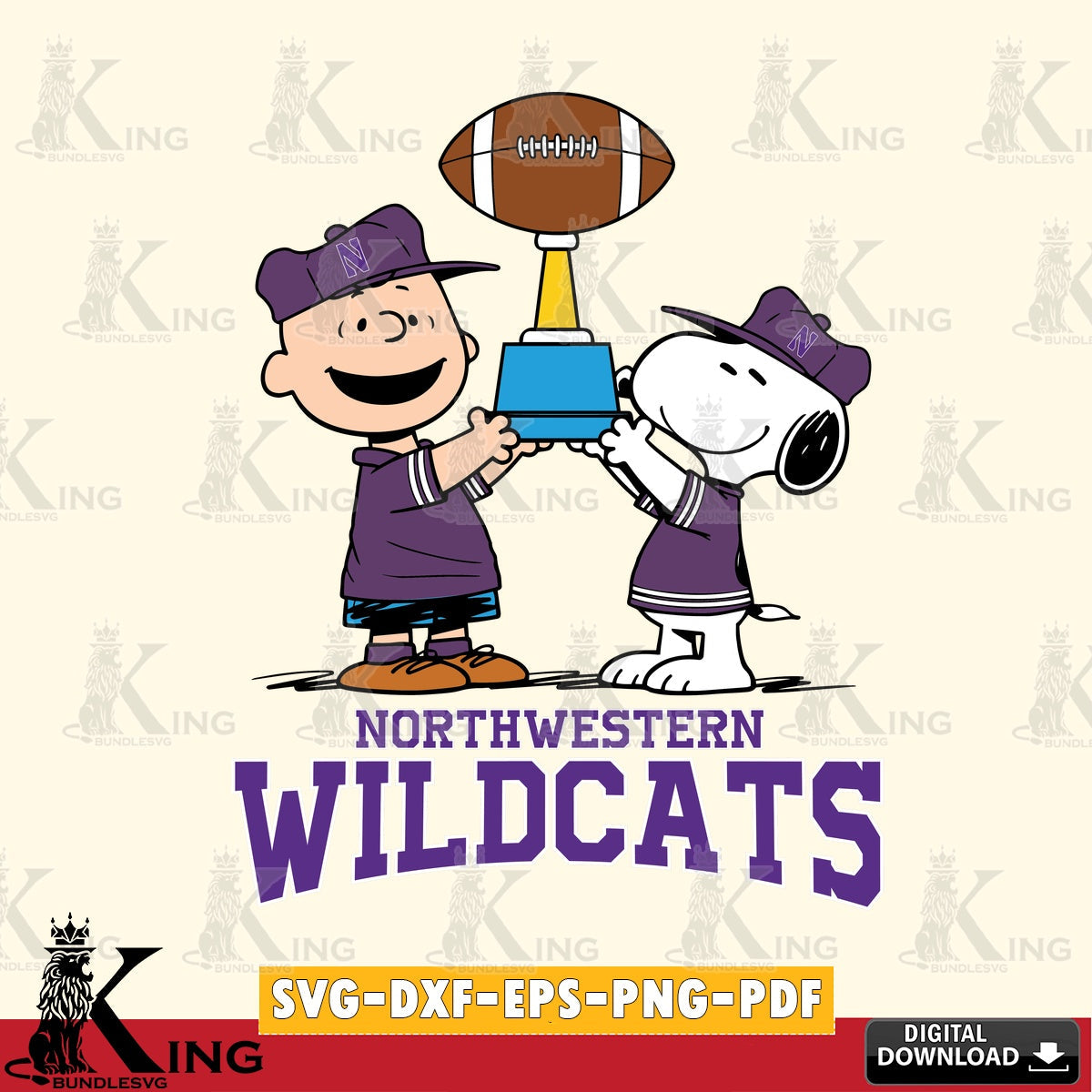 Northwestern Wildcats Peanuts Football Trophy SVG, Cricut, Cut file  , Digital Download , Instant Download, Peanuts svg, NCAA svg, Football svg, Sport svg