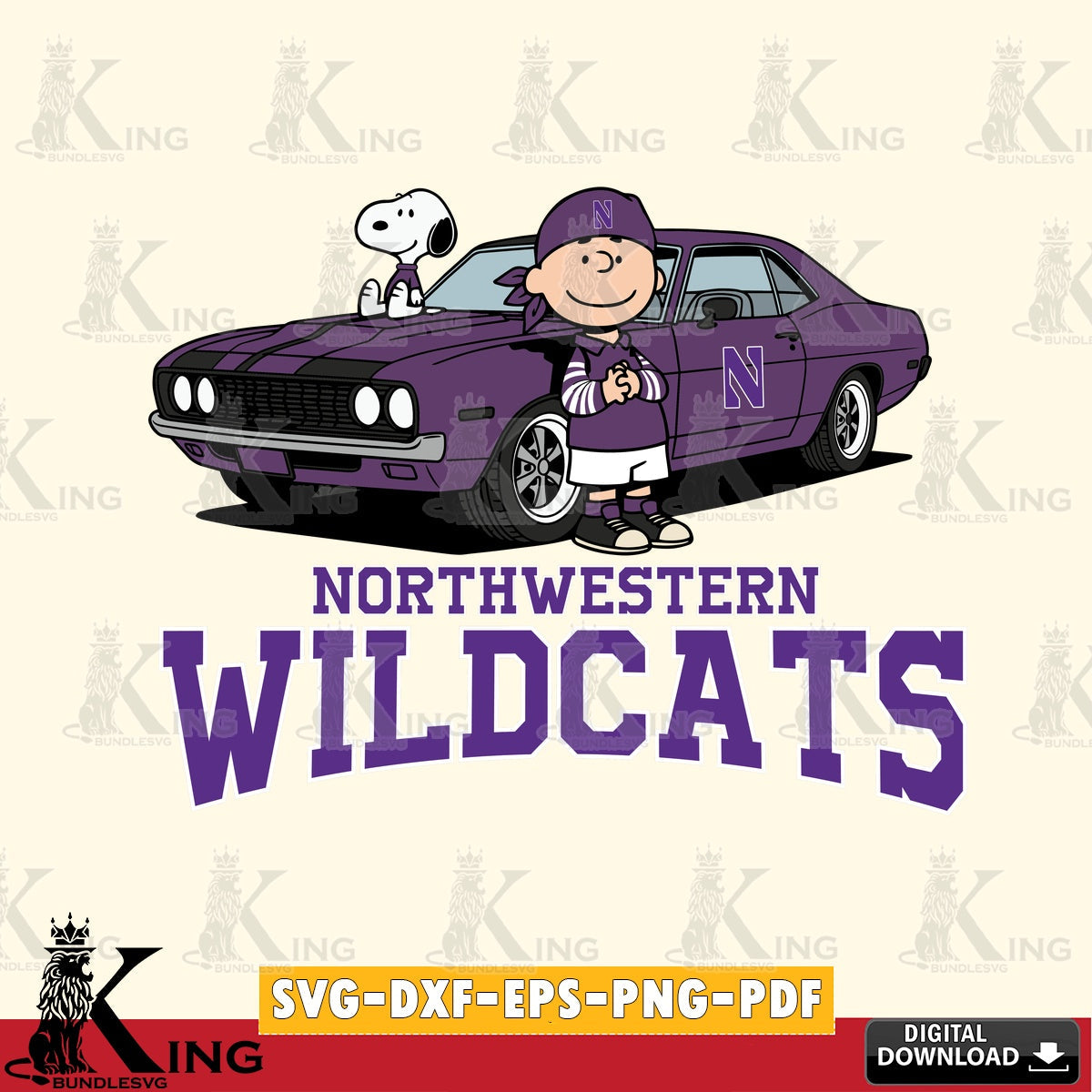 Northwestern Wildcats Peanuts Muscle Car SVG, Cricut, Cut file  , Digital Download , Instant Download, Peanuts svg, NCAA svg, Football svg, Sport svg