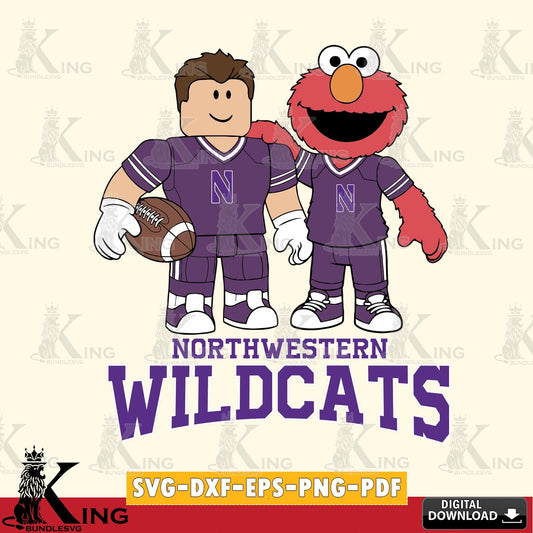 Northwestern Wildcats Roblox & Elmo Football SVG file , NCAA Cricut,  File cut , Digital Download , PDF File