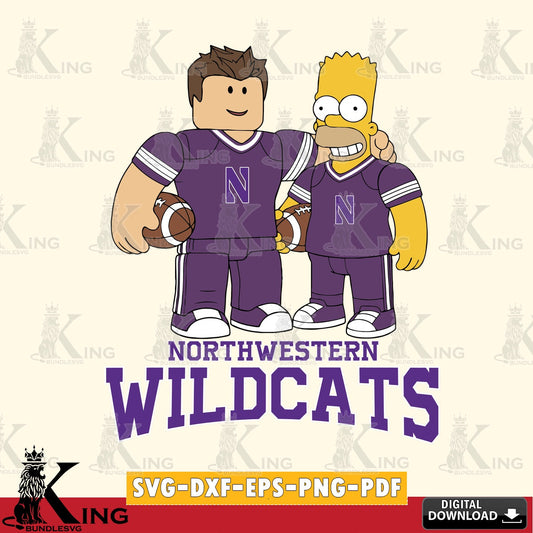 Northwestern Wildcats Roblox & Homer Simpson Football SVG file , NCAA Cricut,  File cut , Digital Download , PDF File