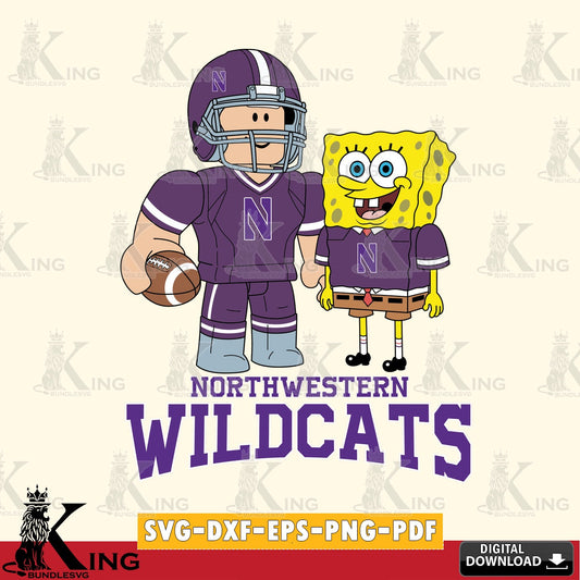 Northwestern Wildcats Roblox & Spongebob Football SVG file , NCAA Cricut,  File cut , Digital Download , PDF File