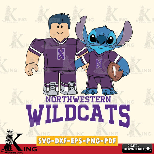 Northwestern Wildcats Roblox & Stitch Football SVG file , NCAA Cricut,  File cut , Digital Download , PDF File
