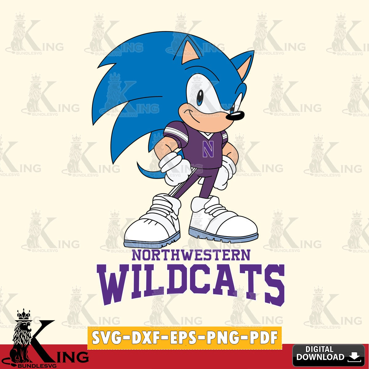 Northwestern Wildcats Sonic Football Star Mascot SVG file, Vector , Digital Download , PDF File , Instant Download