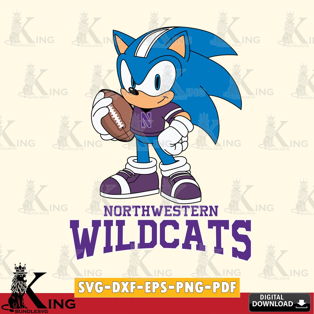 Hand-drawn style art of Northwestern Wildcats Sonic Game Day Ready, SVG cut file for personalized gifts and laser projects