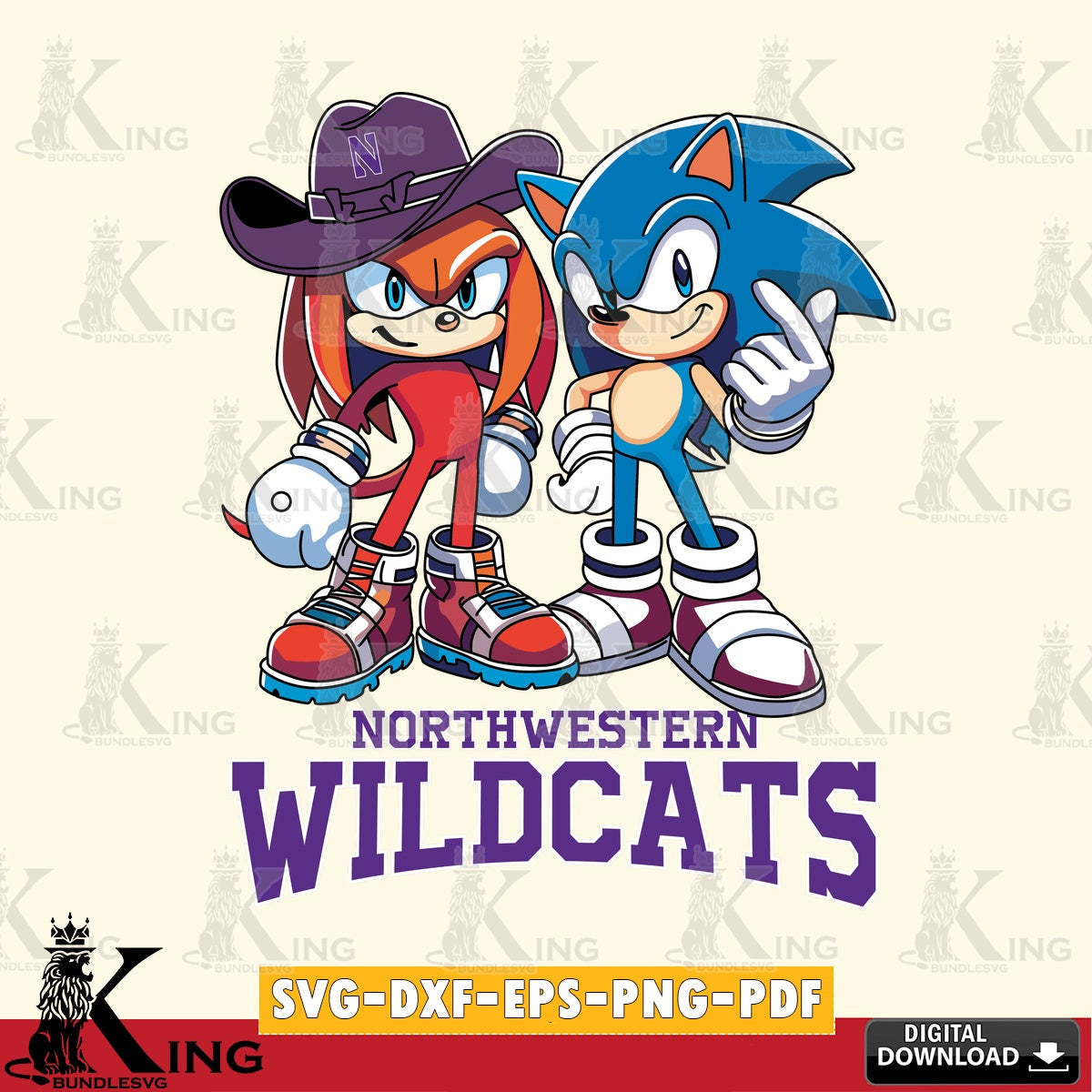 Northwestern Wildcats Sonic & Knuckles Football Mascot SVG file, Vector , Digital Download , PDF File , Instant Download
