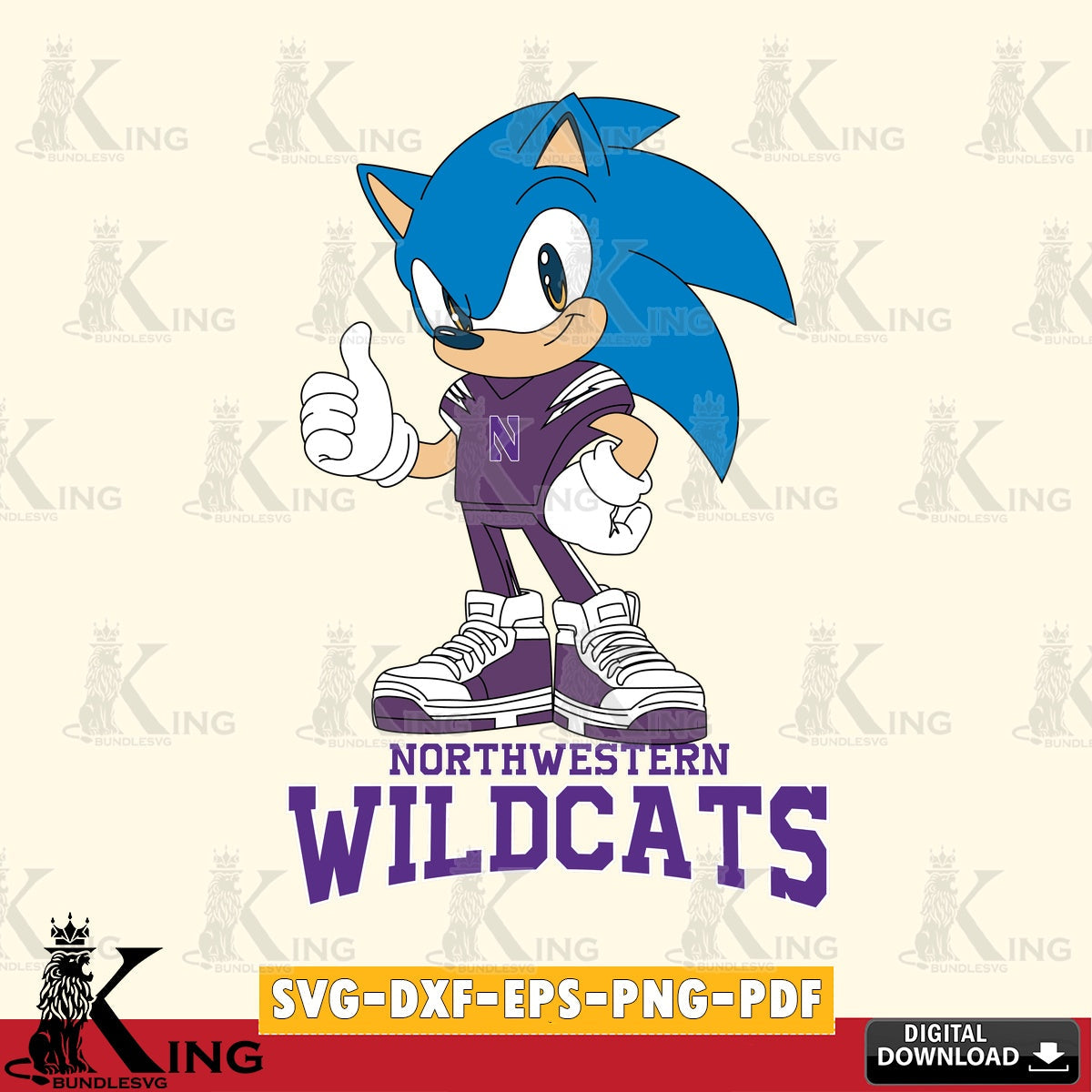 Northwestern Wildcats Sonic Like Football SVG file, Vector , Digital Download , PDF File , Instant Download