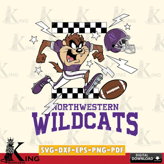 Northwestern Wildcats Taz Football Lightning SVG file, Cut file  , Digital Download , Instant Download, Taz svg, NCAA svg