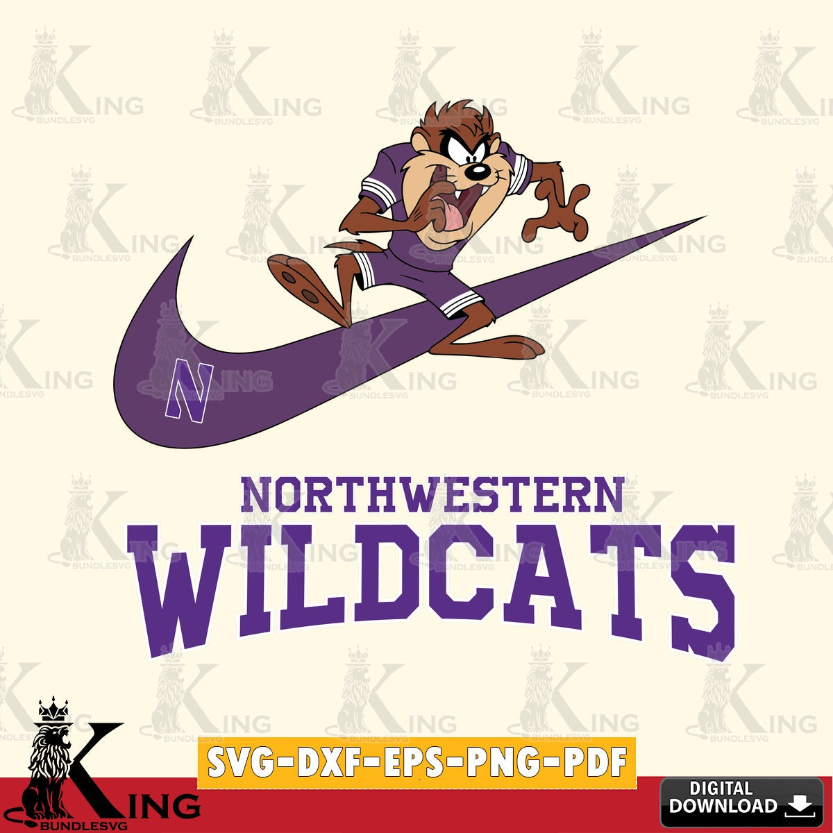 Northwestern Wildcats Taz Football Nike SVG file, Cut file  , Digital Download , Instant Download, Taz svg, NCAA svg