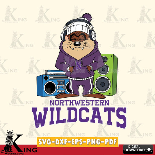 Northwestern Wildcats Taz Hip Hop SVG file, Cut file  , Digital Download , Instant Download, Taz svg, NCAA svg
