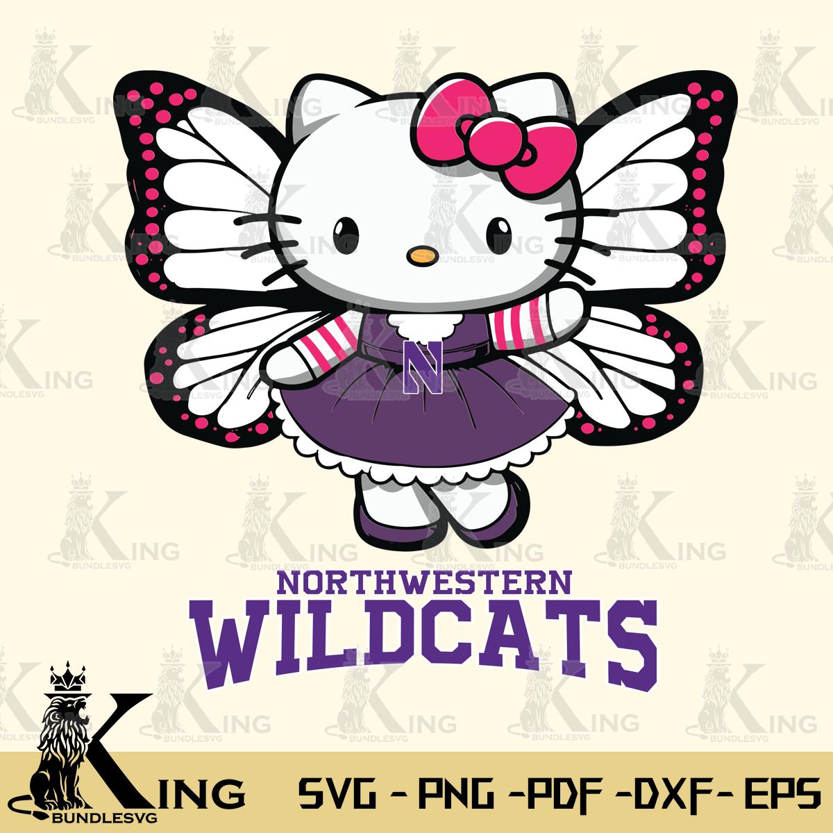 Northwestern Wildcats Whimsical Kitty Wings Svg Eps Dxf Png File, Digital Download