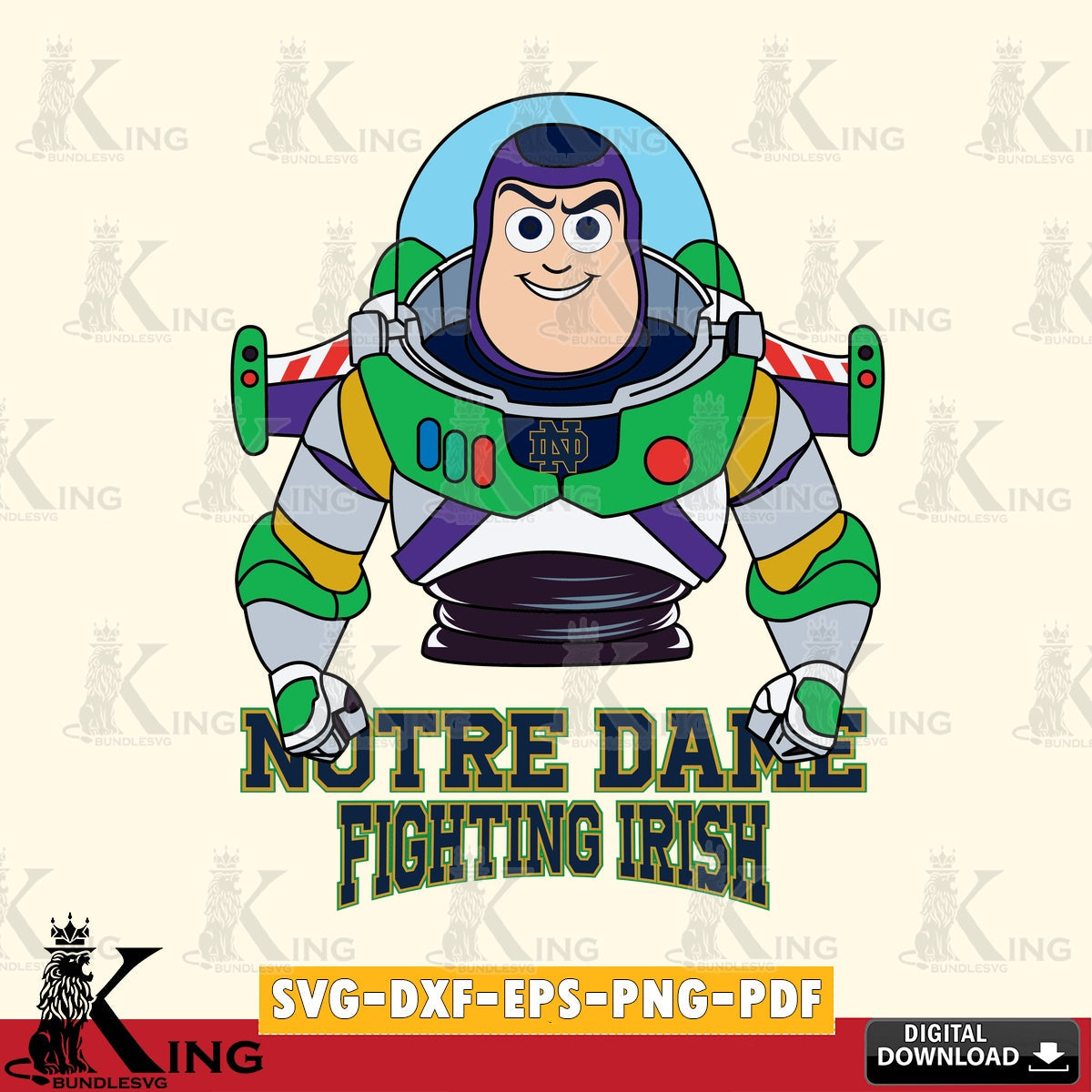Printable art of Notre Dame Fighting Irish Buzz Lightyear Football, digital download for Cricut Maker and paper crafts