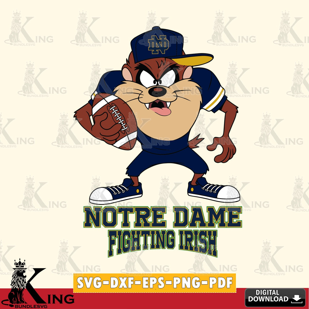 Notre Dame Fighting Irish Đồng phục bóng đá Taz SVG file, Cut file  , Digital Download , Instant Download, Taz svg, NCAA svg