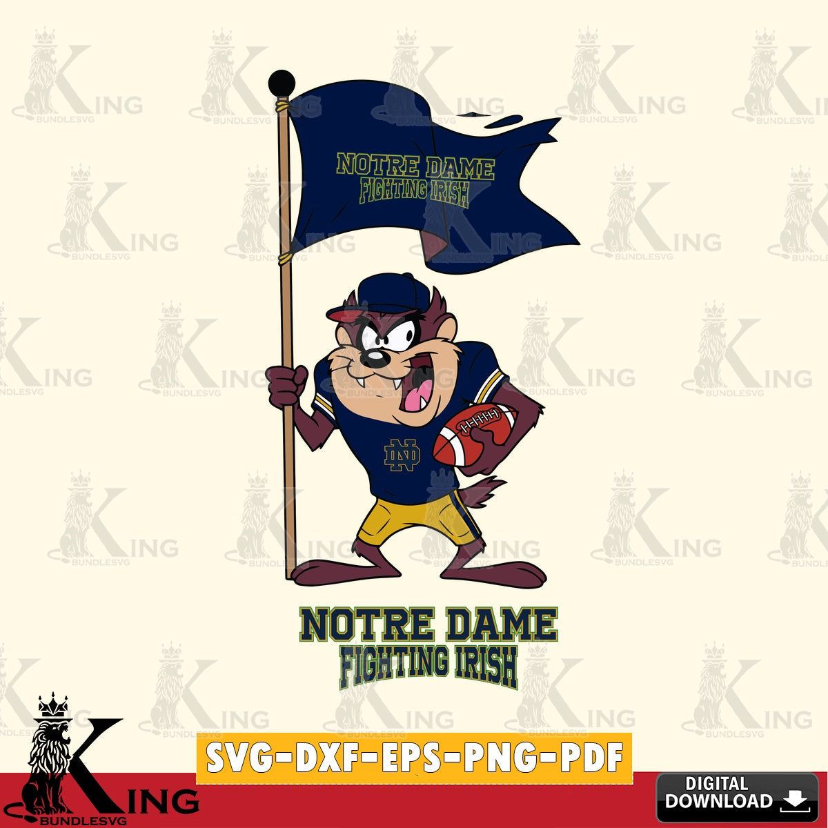 Notre Dame Fighting Irish Football Taz Flag Art SVG file, Cut file  , Digital Download , Instant Download, Taz svg, NCAA svg