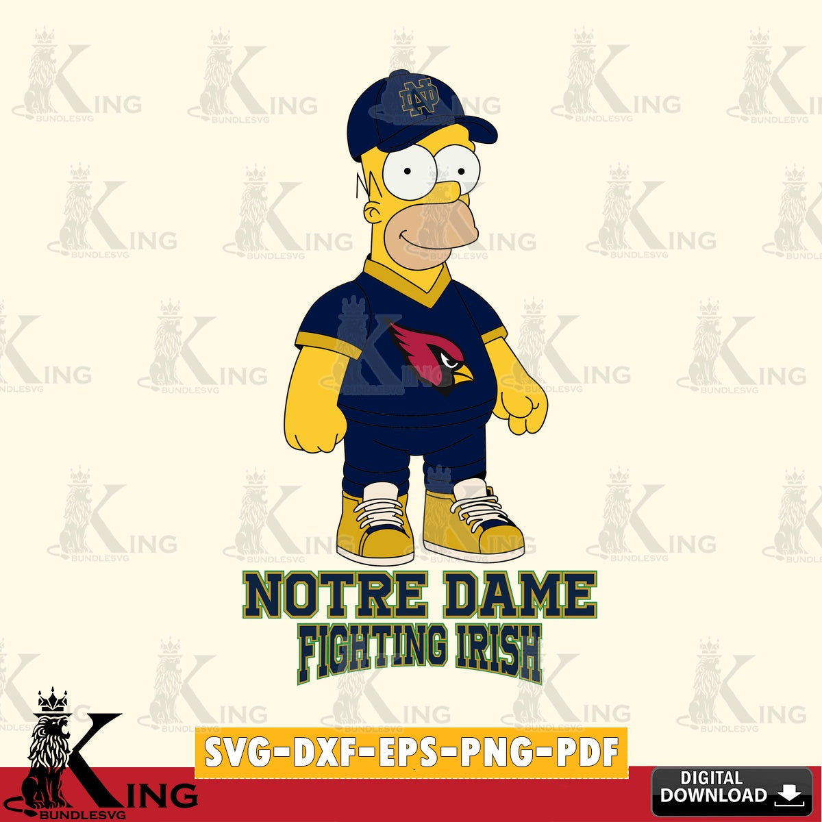 Stylish representation of Notre Dame Fighting Irish Homer Simpson football, a digital file for silhouette cameo and cricut