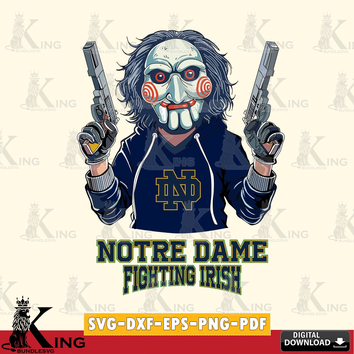 Unique artwork depicting Notre Dame Fighting Irish Jigsaw Billy Football, printable vector design for sublimation and crafts