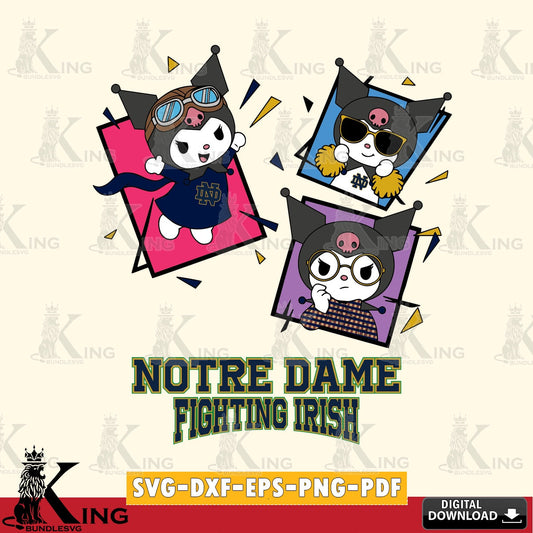 Notre Dame Fighting Irish Kuromi Action Football SVG file, Cricut, Cut file  , Digital Download , Instant Download, Sanrio svg, Clipart