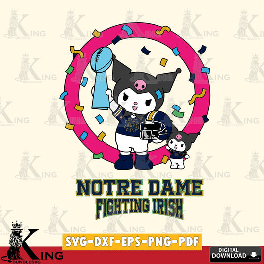 Notre Dame Fighting Irish Kuromi Football Champion SVG file, Cricut, Cut file  , Digital Download , Instant Download, Sanrio svg, Clipart